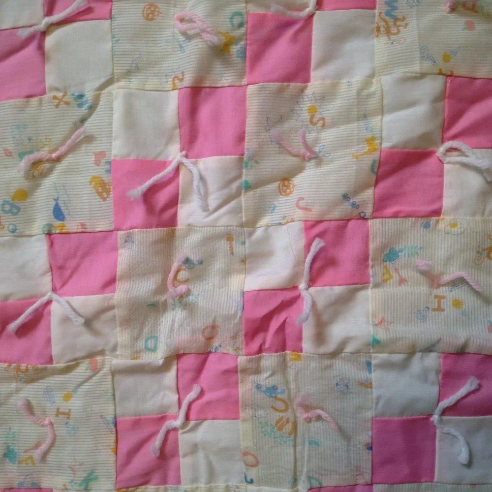 HANDMADE BABY PATCHWORK QUILT 37 X 44 INCHES MULTICOLORED BLOCKS